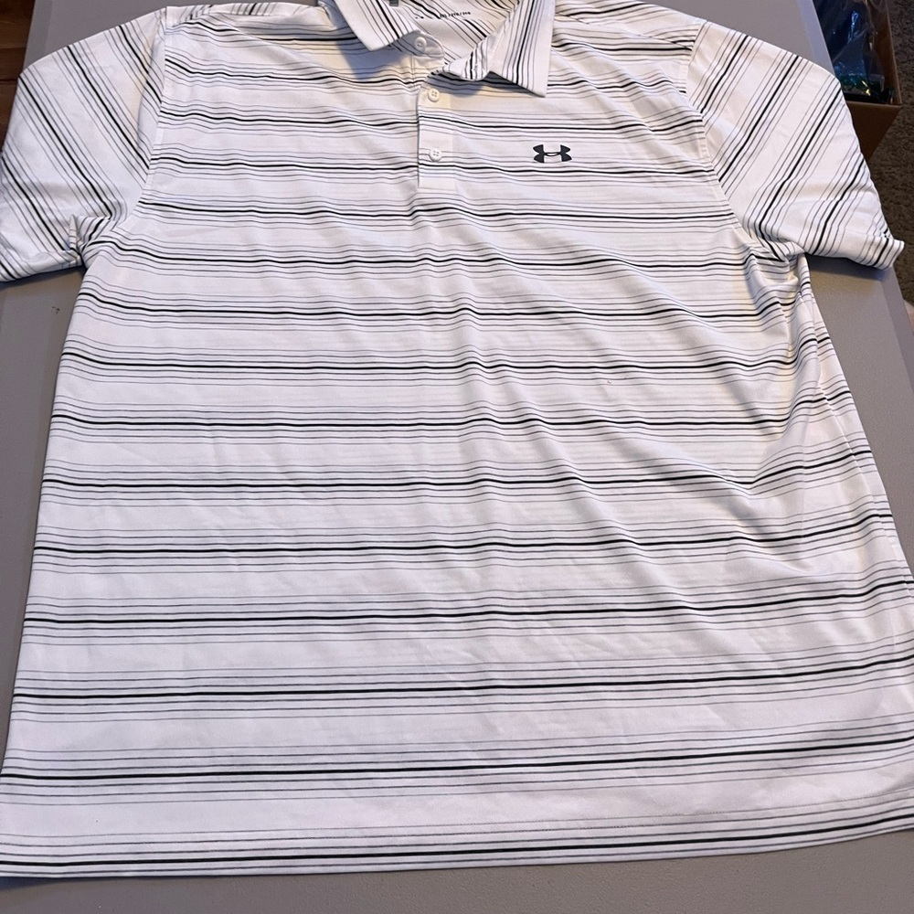 Under Armour White & Black Striped Polo Shirt